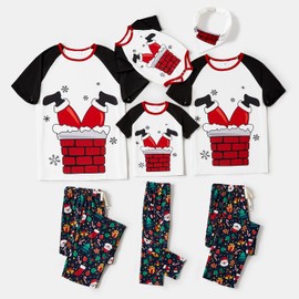 IFFEI Christmas Pajamas for Family Matching PJ's Sets with Christmas Pattern Short Sleeve Tee and Pants with Pocket Pet Size S White-red