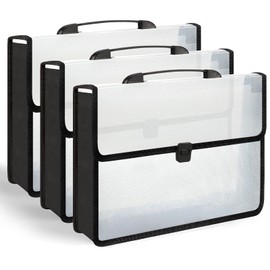 3 Pieces A3 11 x 17 inch Expandable File Folder with Handle Expandable Folders for Documents Snap Closure Black Horizontal Large Clear Organizer Storage for Plots Charts