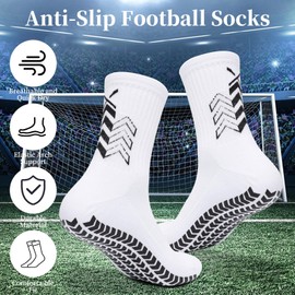 DOINEUFL 4 Pairs Grip Socks Football, Gain the Edge Grip Socks, Football Grip Socks Men, Non Slip Soccer Socks with Rubber Dots for Running Hiking Yoga (UK, Numeric, 5, 11, Regular, Regular, White)
