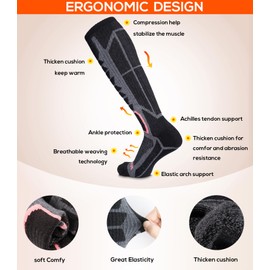 WEIERYA Merino Wool Ski Socks for Men & Women, Knee-High Winter Thermal Snowboarding Socks 2 - Pack Retro Black Large