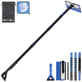 JOYTUTUS 61.3″ Ice Scraper and Long Handle Snow Brush, 270° Pivoting Extendable Car Snow Scraper Brush for Car Windshield, Telescoping Ice Scraper Foam Grip, Snow Remover for Cars, Trucks, SUV (Black)