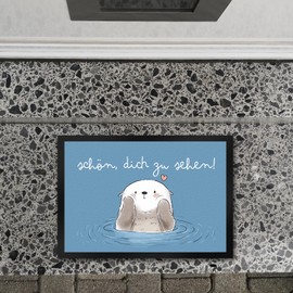 speecheese Otter Doormat 35 x 50 cm with Saying Schön Dich zu sehen Kawaii Cute Otter Heart Welcome Friendship Ideal for Leisure