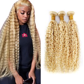 30 32 34 inch LadrXadr Honey Blonde Bundles P27/613 Kinky Curly Bundles 613 Human Hair Bundle Two Tone 27 and 613 Color