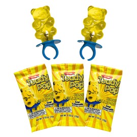 Sour Lemonade Teddy Pop Ring Lollipops - 40 Count - Individually Wrapped, Wearable Treats - Gluten-Free, Nut-Free, Kosher - Perfect for Goody Bags, Classrooms, Party Favors & Holidays