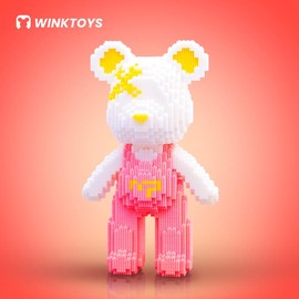 Bear Building Block,Winktoys building block,Bear Toys,Birthday Gift,Educational,Boy,Girl,Trend Decoration,Cool Gifts,Brick,Family Bonding:_[S]Overall Bear-Pink