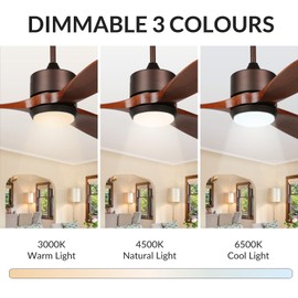 reiga 52 Inch Smart Wood Ceiling Fan with Light and Remote Control, Quiet DC Motor 3 Blades Propeller Ceiling Fans for Patio, Living Room, Farmhouse