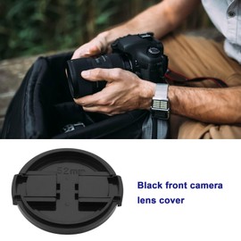 ECSiNG 4Pcs 52mm Snap-on Front Camera Lens Cap with Elastic Lens Cap Keeper Fitting Any with 52mm Screw in Filter Thread Camera Black