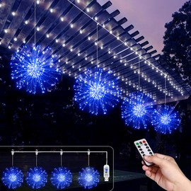 Micacorn Fireworks Fairy Lights, 4 Pack Hanging USB Fireworks Lights 480 LEDs 8 Modes Starburst Waterproof Copper Wire Lights Fairy Lights with Remote Control for Home Xmas Party Decorations