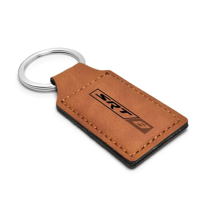 iPick Image - SRT-8 Logo Rectangular Brown Leather Key Chain