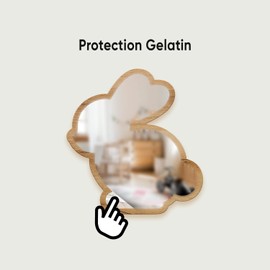 Cute Rabbit Patterned Silver Natural Wood Framed Acrylic to Hanging Wall Mirror Decorative Stickers Baby Kids Teen Room Nursery Bathroom Bedroom Livingroom Decoration