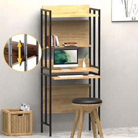 Ladder Desk with Shelves, 25 inch Adjustable Writing Table with Bookshelf Hutch for Small Spaces, Narrow Computer Desks Modern Freestanding Crafting Desk Writing Shelf for Bedroom Home Office