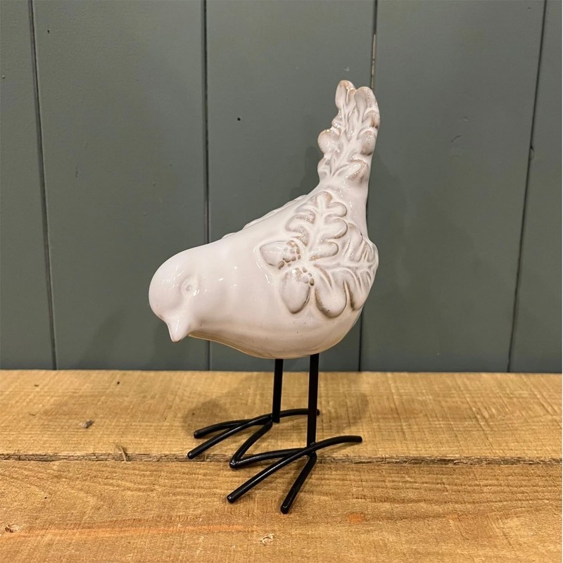 Fyne-Finds Ceramic Bird Glazed White Ornament Home Office Shelf Sitter