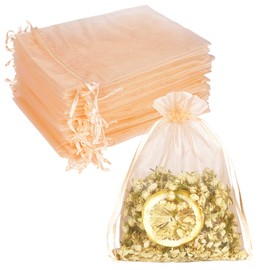 100PCS 5x7inch Peach Sheer Organza Bags Wedding Favor Drawstring Bags Organza Jewelry Pouches Party Valentine Gift Mesh Candy Bag