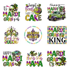 9 x Mardi Gras Mama Bügelaufkleber Thermotransfer-Aufkleber für Kleidung, Sublimations-Patches, Bügelbild, Hitzepresse, Vinyl für Hemden, Kissenbezüge, Applikation