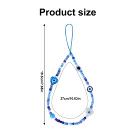 Mikovivi Evil Eye Phone Charm, Cell Phone String Bracelet Strap, Evil Eye Beaded Lanyard, Evil Eye Cell Phone Crystal Chain, Beaded Wristband, Keychain for Women