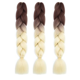 Braiding Hair Ombre Brown to Beige Braid Hair Extensions Hot Water Setting High Temperature Synthetic Fiber 24 Inches(B39-3Pack)