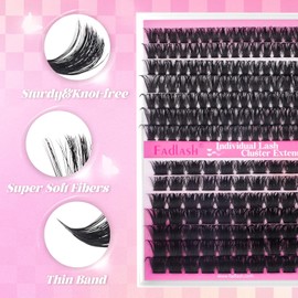 FADLASH Lash Extension 100D+200D DIY Kit Volume Fluffy 0.07D Curl Cluster Lashes with Lash Bond and Seal Lash Tool for DIY Eyelash Extension at Home for Self Use（100D+200D, 12-18mm）