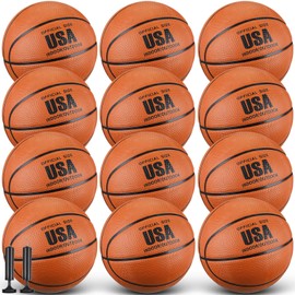 HyDren 12 Pcs Basketballs Bulk with Pump Donation Supplies Deflated Basketball for Outside Sport Operation Machine Stitched Ball(Brown,Size 7)