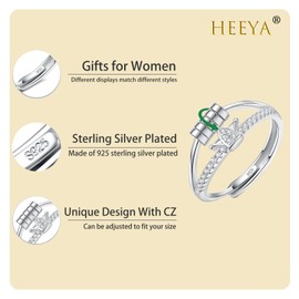 HEEYA Anxiety Ring for Women 925 Silver Anxiety Ring with 5A Cubic Zirconia Open Adjustable Anti-Stress Ring with Beads Spinner Fidget Rings Women Hypoallergenic Mood Ring Against Stress