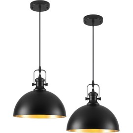 Black Pendant Lights Kitchen Island 2 Pack, Farmhouse Kitchen Pendant Lights, 11.8 inches Dome Pendant Light Fixtures, Industrial Vintage Light Fixture for Kitchen Island Dining Room
