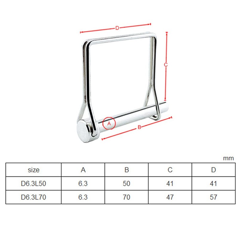 1Pcs Wire Lock Pin, D6.3L50 / D6.3L70 Heavy Duty Safety