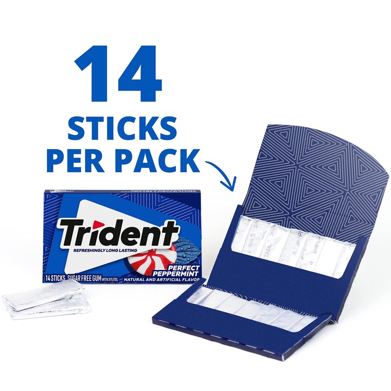 Trident Perfect Peppermint Sugar Free Gum, 14 Count (Pack of