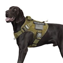 Saboos Tactical Dog Harness for Large Dogs Heavy Duty with Handle No-Pull Service Vest Breed Adjustable Military Walking Training Hunting Brown L