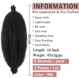 Xtrend 3 Packs 20 Inch Soft Springy Afro Twist Hair Pre-Separated Spring Twist Hair for Faux Locs Natural Black Marley Twist Crochet Braiding Hair Synthetic Hair Extensions for Black Women 1B#…
