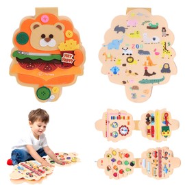 Heypappy Busy Board, 4 Pages Educational Busy Book Learning Sensory Toys for Toddlers with Fine Motor Skills, Busy Book Toys Gifts, Bear Shape
