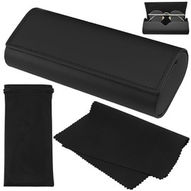 Vimmvid Pack of 3 Glasses Case Hard Case Large Women Men Glasses Case Sunglasses Case Sunglasses Case Large Glasses Case with Glasses Cleaning Cloth and Storage Bag (Black)