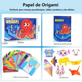 Origami, Papel Origami para Niños, 152 Cuadrado 3D De Papel Plegable Artesanal, Origami para Niños Artes De Colores Vivos Doble Cara, Educativo Preescolar, Fácil de Doblar, Regalo Para Niñas 5-12 Años