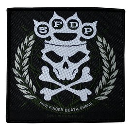FIVE FINGER DEATH PUNCH KNUCKLE Woven CROWN Sew-On Patch 10 x 10 CM