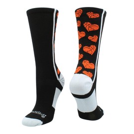 MadSportsStuff Crazy Basketball Hearts Crew Socks (Black/Orange, Large)