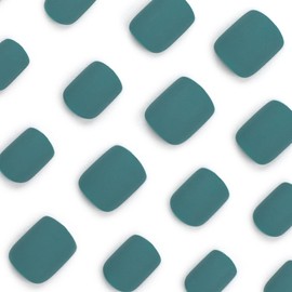 24 Pcs Green Press on Nails Short Square Fake Nails Matte Glue on Nails Full Cover Acrylic Nails Cute Stick on Nails Dark Green Artificial False Nails for Women Girls DIY Manicure Decorations