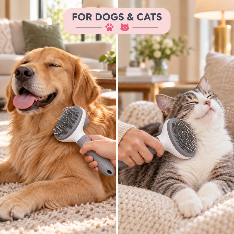Self-Cleaning Pet Grooming Brush for Dogs & Cats – Stainless