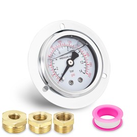 Innfeeltech 1-Pcs 40 mm Flange Panel Mount Pressure Gauge BSP 1/8 Inch 0-14 Bar 0 ~ 200 Psi with 3 Piece Socket 1/8 Inch to 1/4 Inch, 1/8 Inch to 3/8 Inch and 1/8 Inch to 1/2 Inch Axial