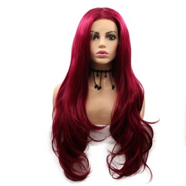 SereneWig Ladies Dark Red Synthetic Lace Front Wigs for Women Cosplay Party Replacement Mermaid Red Real Natural Red Color Long Wavy Synthetic Hair Drag Queen Wigs 24"