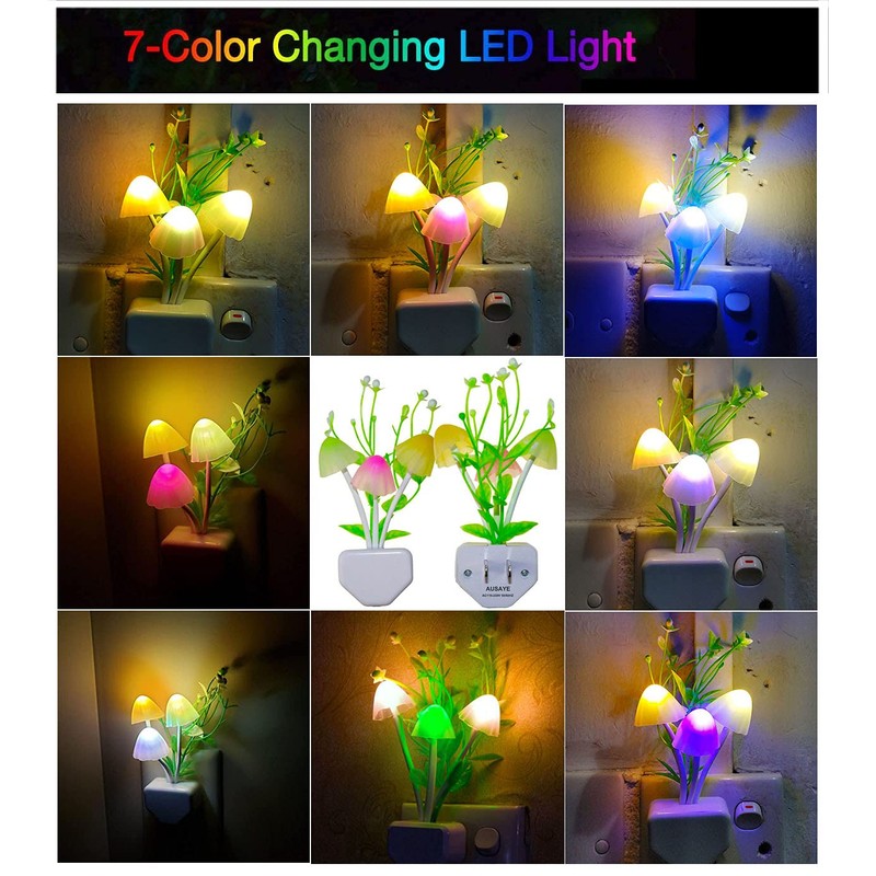 AUSAYE Sensor Led Night Light, Color Changing Plug-in LED Mushroom