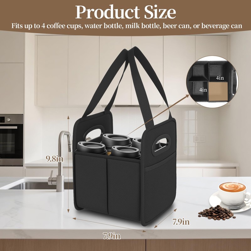 Foyego 2 Pack Drink Carrier with Handle, Reusable 4 Cup