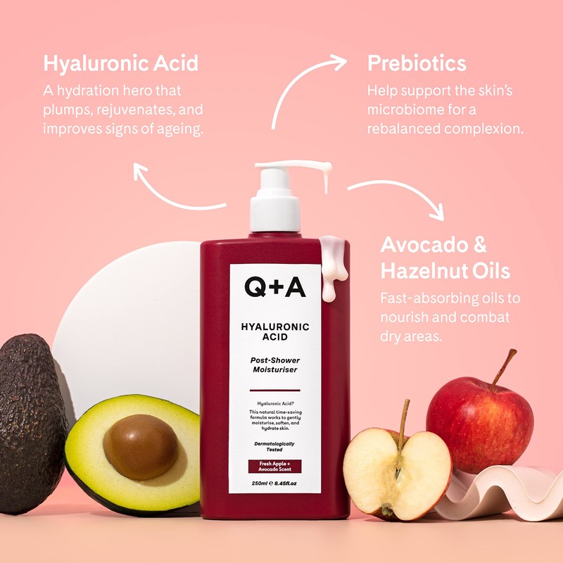 Q+A Hyaluronic acid moisturiser after showering, developed for use on