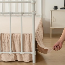 Tufted Dot Bed Skirt Queen Size,Ruffled Bed Skirt with Split Corners, Queen Bed Skirt 14 Inch Drop, Boho Queen Size Bed Skirt Cream for Ruffled Bed Skirt with Split Corners, Bed Skirt Queen Size