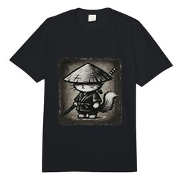 Ronin Samurai Cat Kawaii Hat Sumi-e Japanese Ink Art Novelty Comfort Colors Adult Heavyweight T-Shirt