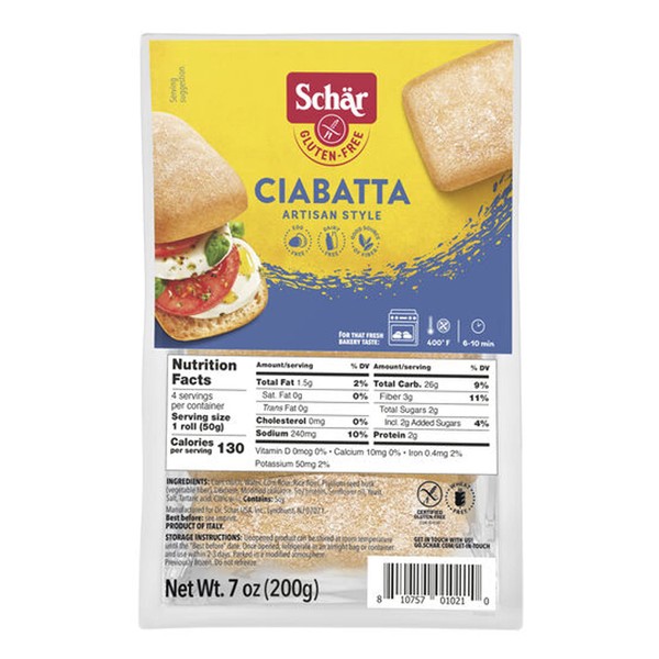 Schar - Ciabatta Rolls - Certified Gluten Free - No GMO's, or Wheat - Dairy Free - (7.0 oz) 2 Pack
