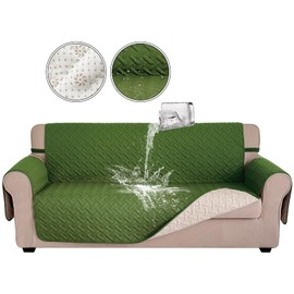 Luxshare 100% Waterproof Couch Cover Sofa Covers Washable, Reversible Couch Covers for 3 Cushion Couch Sofa Pet Friendly (Sofa,Hunter Green/Beige)