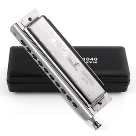 SWAN Chromatic Harmonica 10 Holes Deluxe Harmonica C Key with Slider and Valve - 10 Hole 40 Tone for Adults Beginners Students - Professional Harmonica Key of C, Polished Silver (SW1040-1)