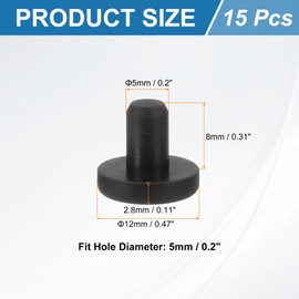 uxcell 15Pcs Silicone Hole Plug, Waterproof Solid T-Shaped Rubber Stoppers Bottle Seal Tube Pipe Plug End Cap for 5mm/0.2" Hole for Bathtub Bottle, 0.31" Plug Height, Black