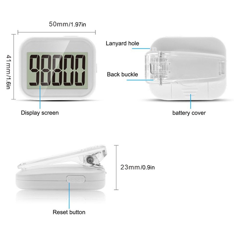 3D Pedometer with Belt Clip and Large Screen Display Walking