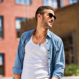 COAI Eyes of The Sun Stainless Steel Necklace Tiger Eye Necklace Crystal Necklace for Men 55cm