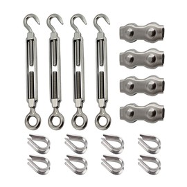 Zasvec Stainless Steel Rope Kit 16 Pieces Steel Cable Turnbuckle Thimbles 3 mm Wire Rope Clamp Wire Rope Steel Cable Coated Steel Cable with Eyelets Rope Tensioner Turnbuckle Stainless Steel Rope
