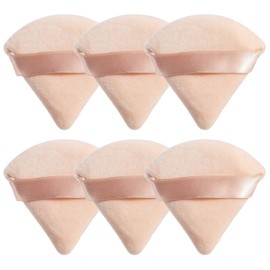 YBVABE Triangle Powder Puff Makeup Sponge,6 Pcs Ultra Soft Made of Cotton Velour With Strap,Designed for Contouring,Under Eyes And Corners,Beauty Blender Foundation Blending Container (Beige)